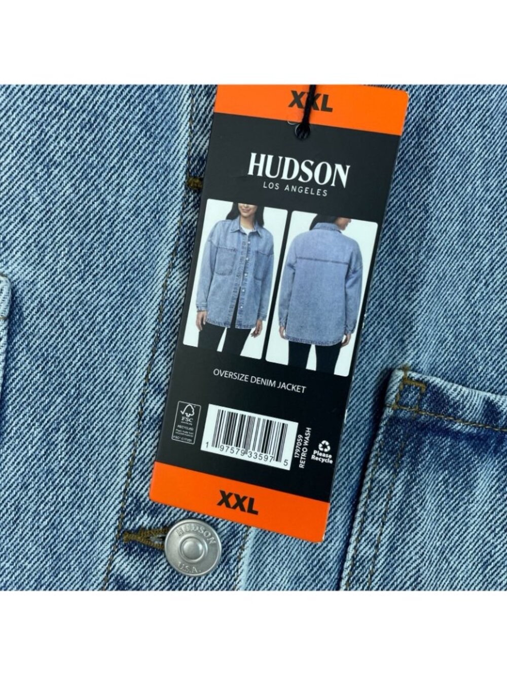 NWT Hudson Women's XXL Oversized Denim Button-Up Shirt Jacket B1432 - Picture 10 of 11